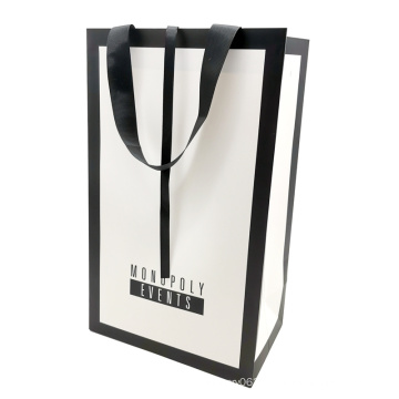 Custom Luxury White Card Gift Paper Shopping Clothes Bag Printed and Matte or Glossy Lamination with Ribbon Handle